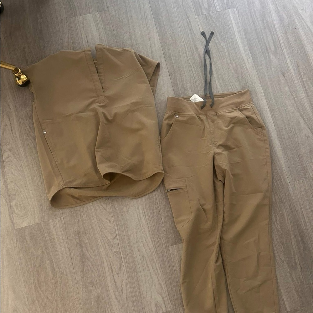 Figs Tan Shirt & Pants Relaxed Fit Casual
